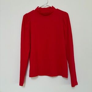 Loft Lightweight Mockneck Cotton Top Red Medium